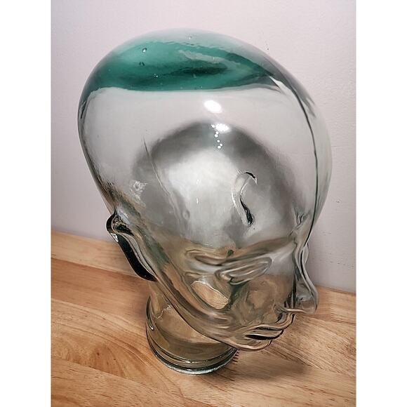 SOLD Mannequin Head Clear Green Tinted Glass 11 Inch Wig Hat Display Thick - Picture 4 of 7